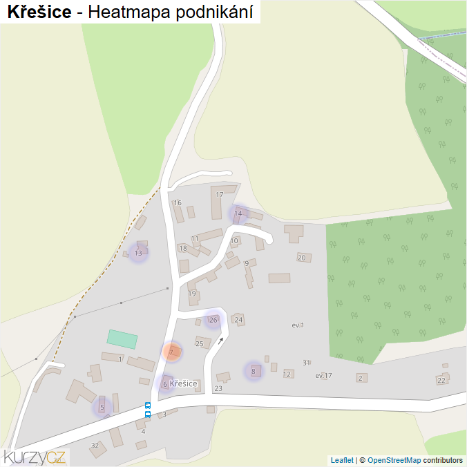 Mapa Křešice - Firmy v části obce.