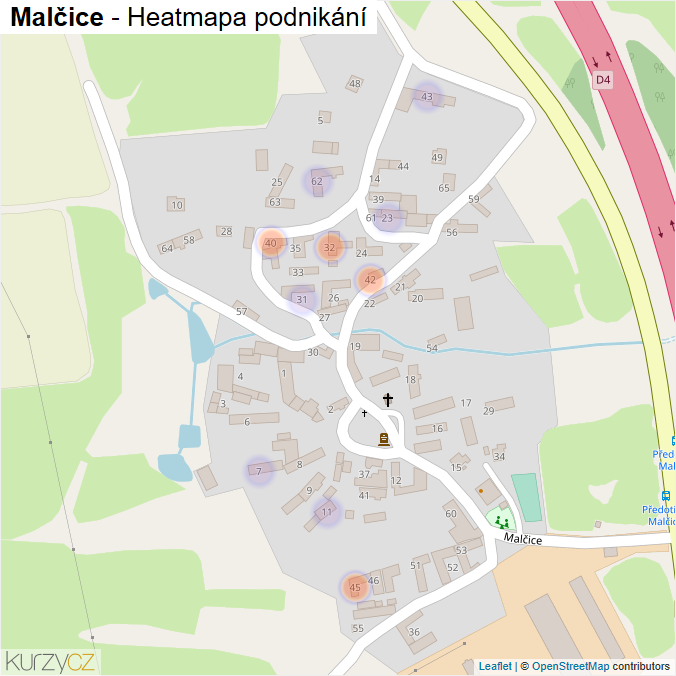 Mapa Malčice - Firmy v části obce.