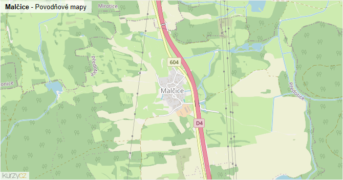 Malčice - záplavové mapy stoleté vody