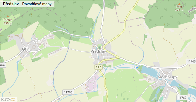 Předslav - záplavové mapy stoleté vody