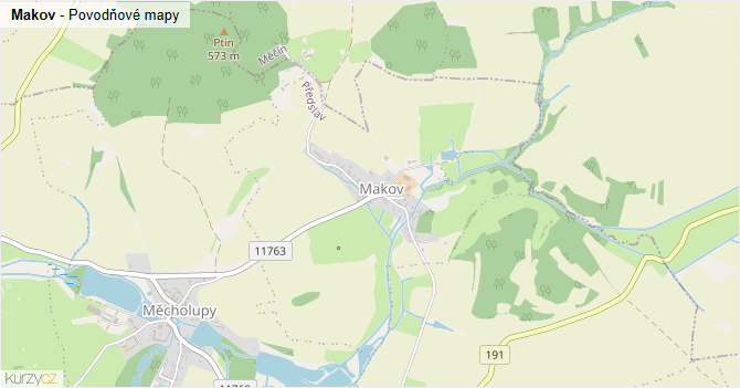Makov - záplavové mapy stoleté vody
