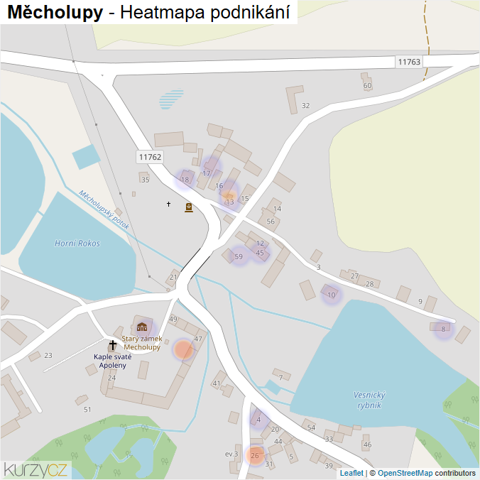 Mapa Měcholupy - Firmy v části obce.