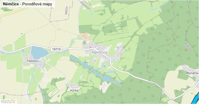Němčice - záplavové mapy stoleté vody