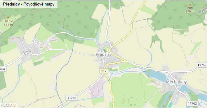 Předslav - záplavové mapy stoleté vody