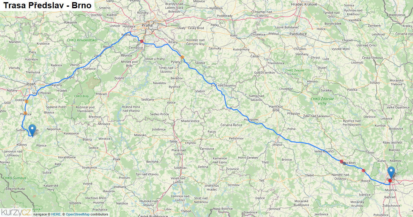 Předslav-Brno, mapa trasy