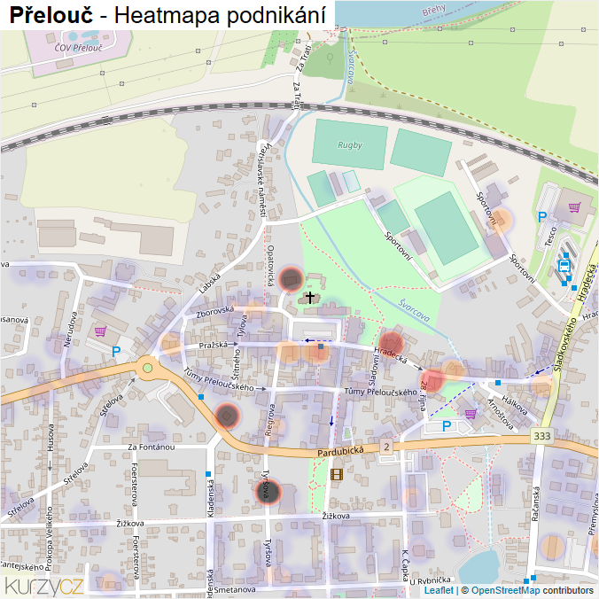 Mapa Přelouč - Firmy v obci.