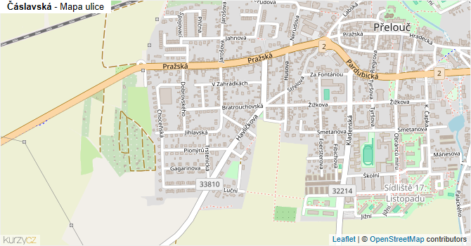 Čáslavská - mapa ulice