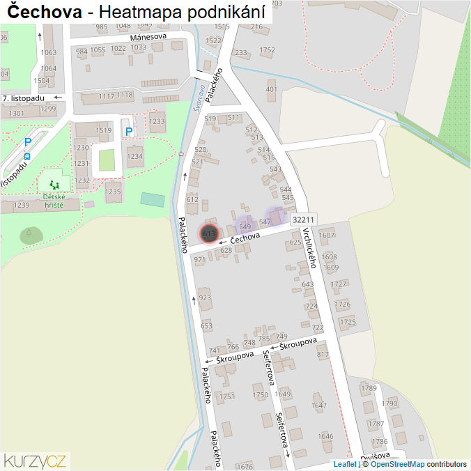 Mapa Čechova - Firmy v ulici.