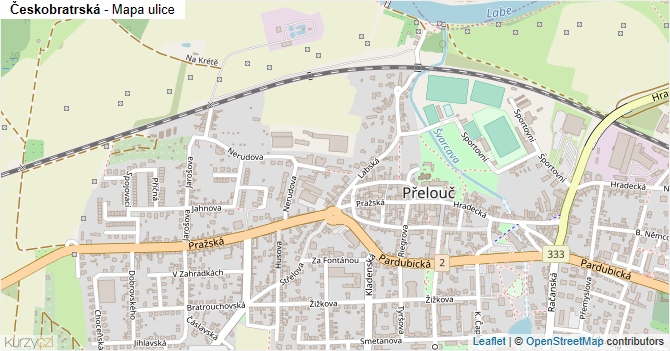 Českobratrská - mapa ulice