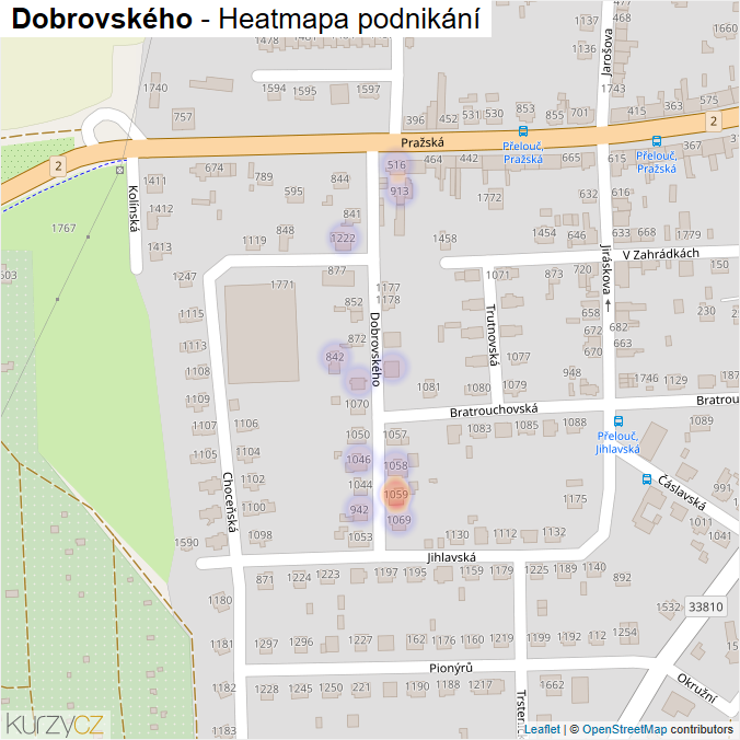 Mapa Dobrovského - Firmy v ulici.