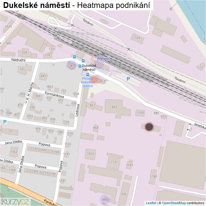 Mapa Dukelské náměstí - Firmy v ulici.