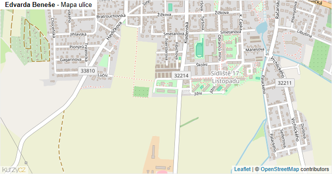 Edvarda Beneše - mapa ulice