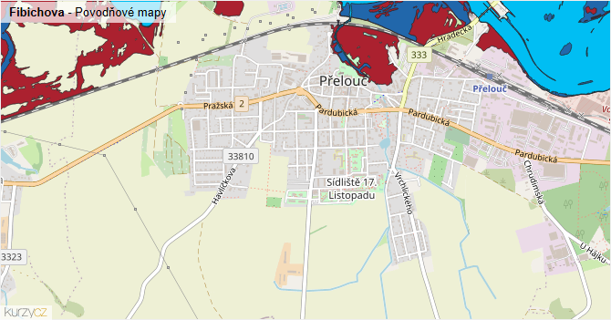 Fibichova - záplavové mapy stoleté vody