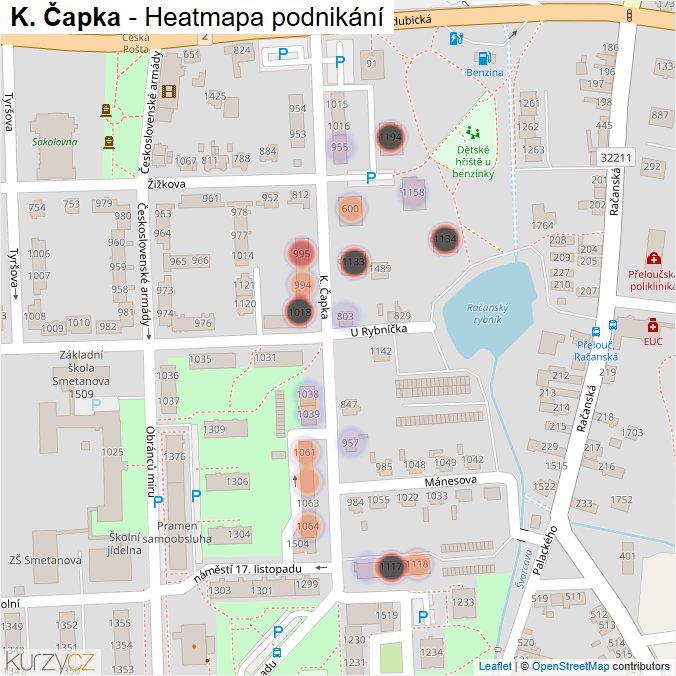 Mapa K. Čapka - Firmy v ulici.