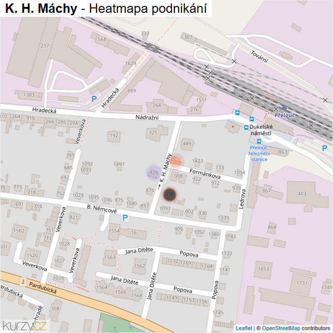 Mapa K. H. Máchy - Firmy v ulici.