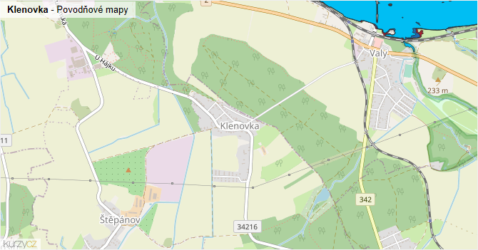 Klenovka - záplavové mapy stoleté vody