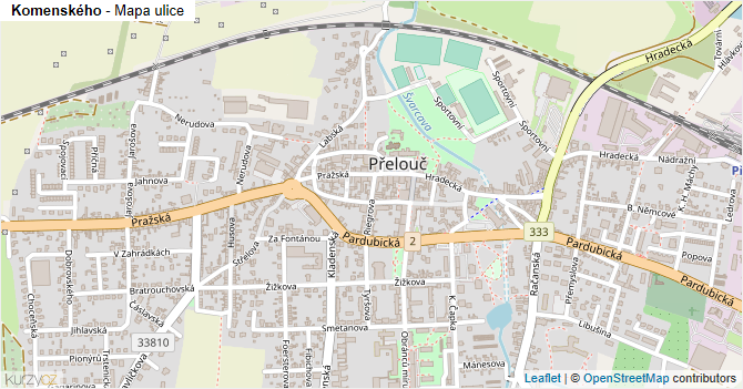 Komenského - mapa ulice