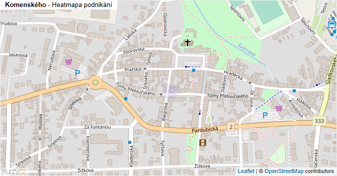 Komenského - mapa podnikání
