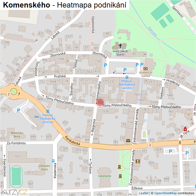 Mapa Komenského - Firmy v ulici.