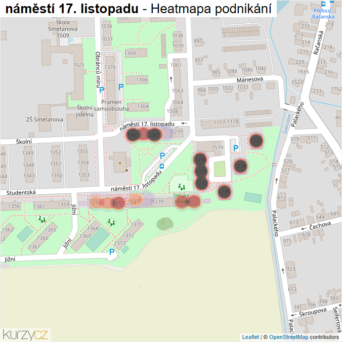 Mapa náměstí 17. listopadu - Firmy v ulici.