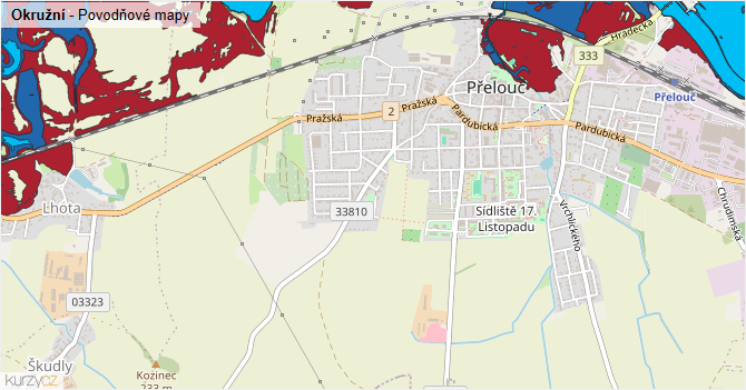 Okružní - záplavové mapy stoleté vody