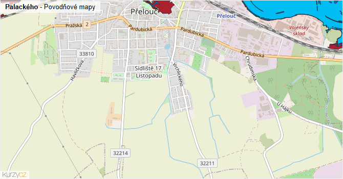 Palackého - záplavové mapy stoleté vody
