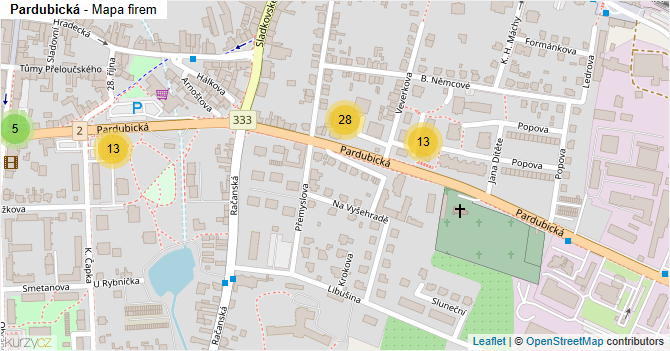 Pardubická - mapa firem