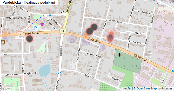 Pardubická - mapa podnikání