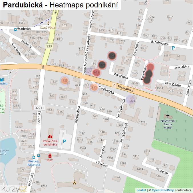 Mapa Pardubická - Firmy v ulici.