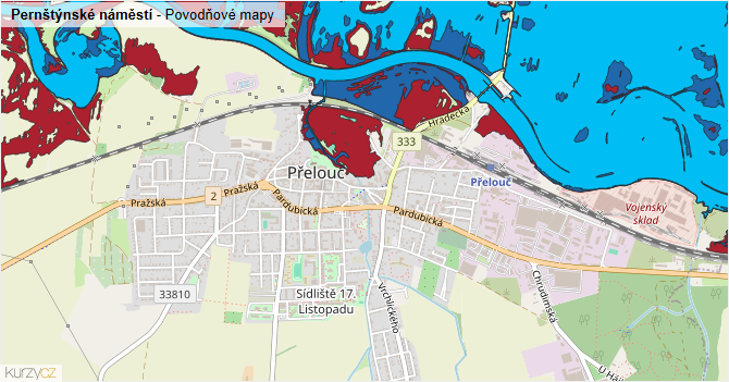 Pernštýnské náměstí - záplavové mapy stoleté vody
