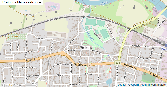 Přelouč - mapa části obce