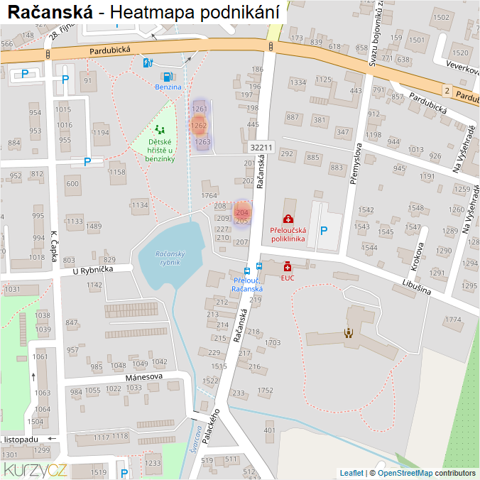 Mapa Račanská - Firmy v ulici.