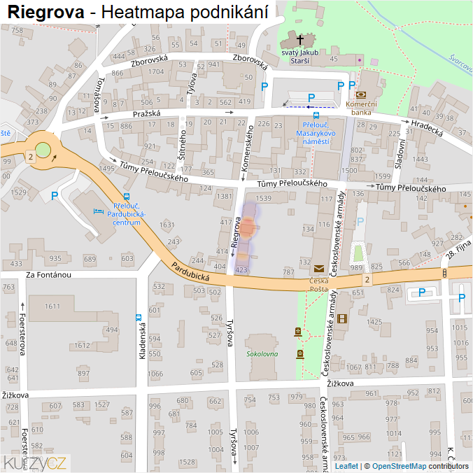 Mapa Riegrova - Firmy v ulici.