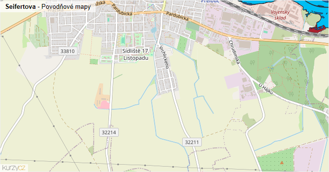 Seifertova - záplavové mapy stoleté vody