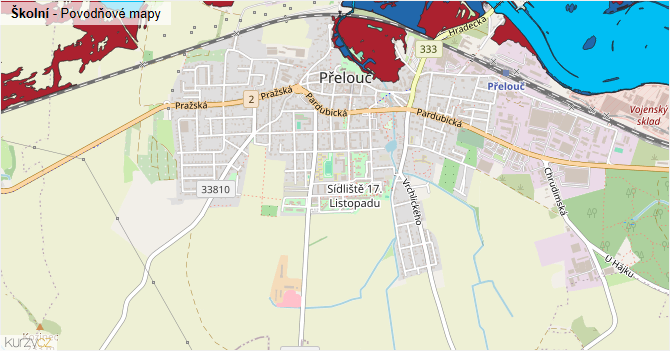 Školní - záplavové mapy stoleté vody