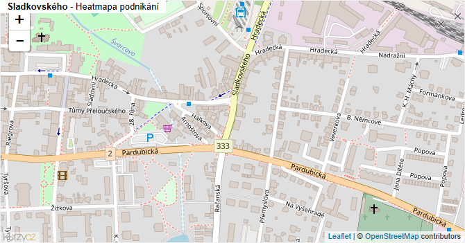 Sladkovského - mapa podnikání