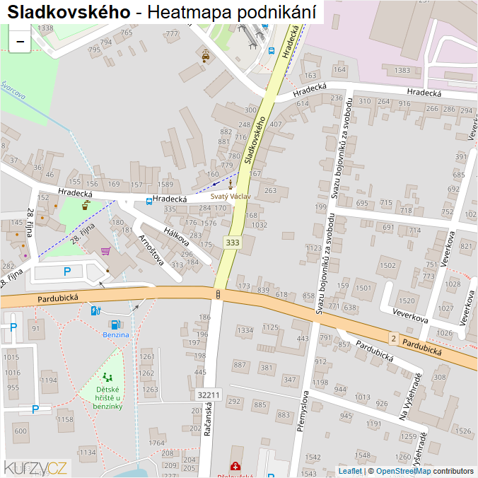 Mapa Sladkovského - Firmy v ulici.