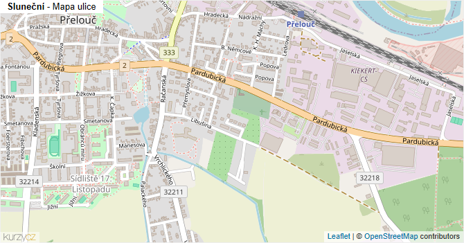 Sluneční - mapa ulice