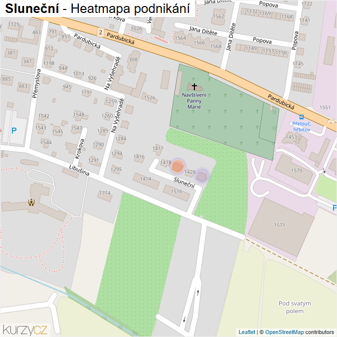 Mapa Sluneční - Firmy v ulici.