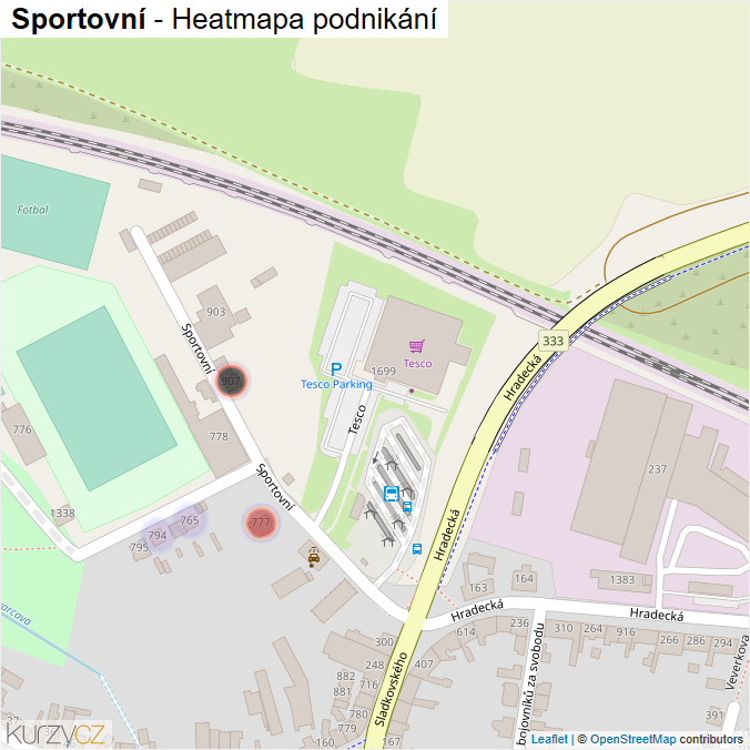 Mapa Sportovní - Firmy v ulici.