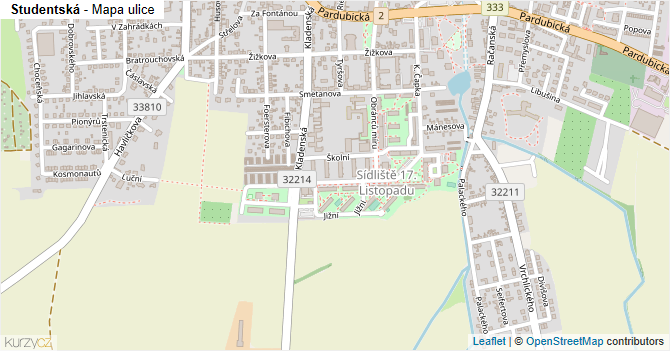Studentská - mapa ulice