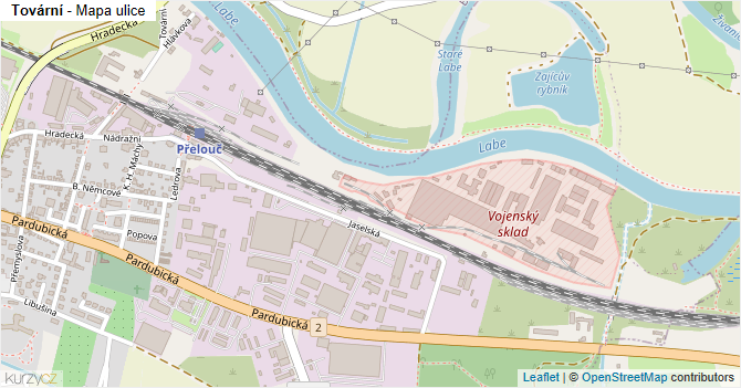 Tovární - mapa ulice