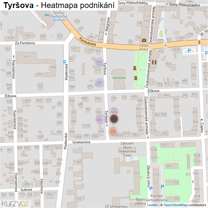 Mapa Tyršova - Firmy v ulici.
