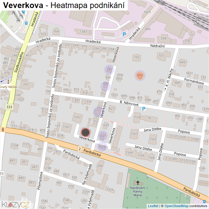 Mapa Veverkova - Firmy v ulici.