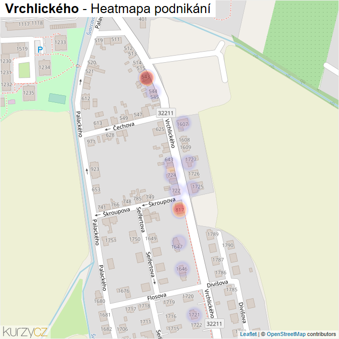 Mapa Vrchlického - Firmy v ulici.