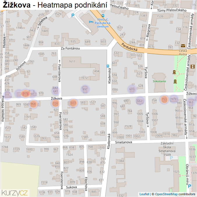 Mapa Žižkova - Firmy v ulici.