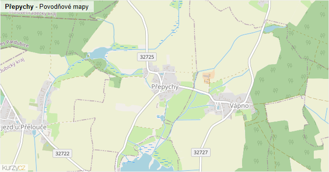 Přepychy - záplavové mapy stoleté vody
