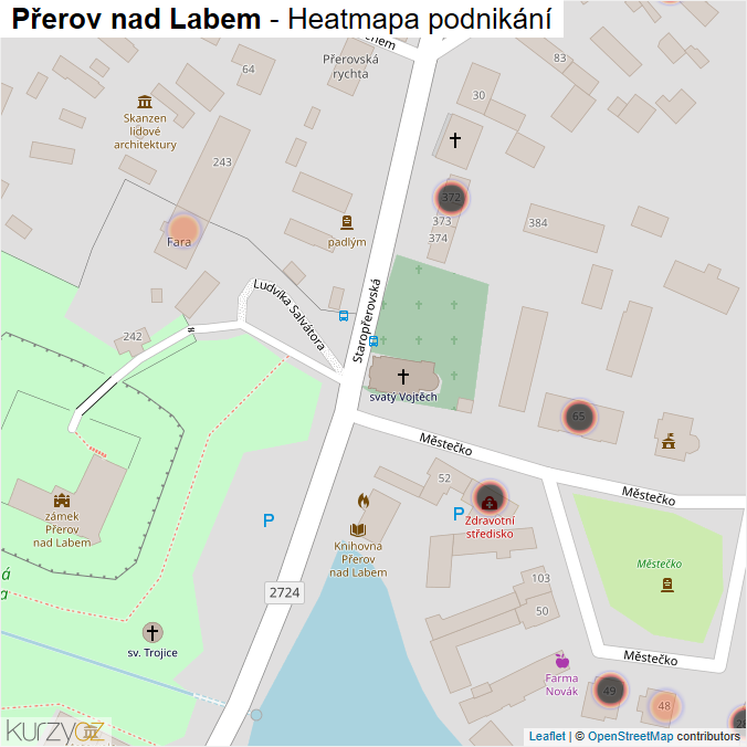 Mapa Přerov nad Labem - Firmy v obci.