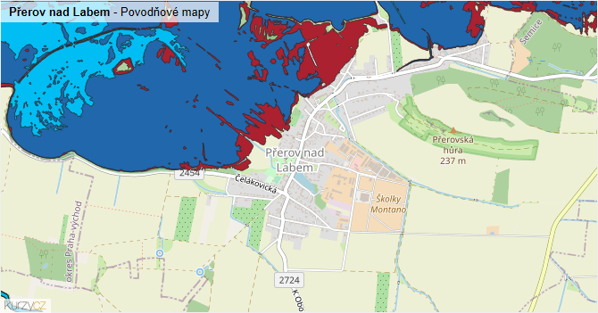 Přerov nad Labem - záplavové mapy stoleté vody