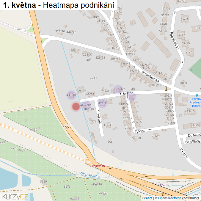 Mapa 1. května - Firmy v ulici.